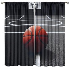 Basketball Kids Sports Curtains - Black Basketball Court Sports Competitions ...