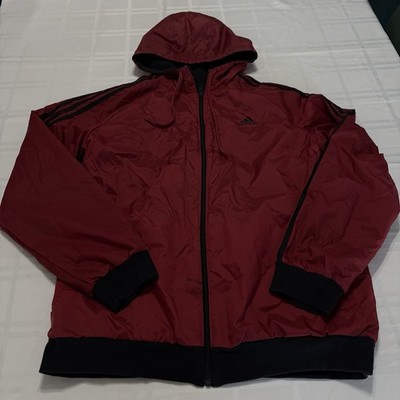 Vintage 90s Adidas Reversible Hooded Bomber Jacket Red/Black Men's Size Medium
