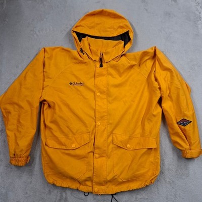 Columbia Jacke Herren Large gelb OmniTech wasserdicht Kapuze Mantel Wandern