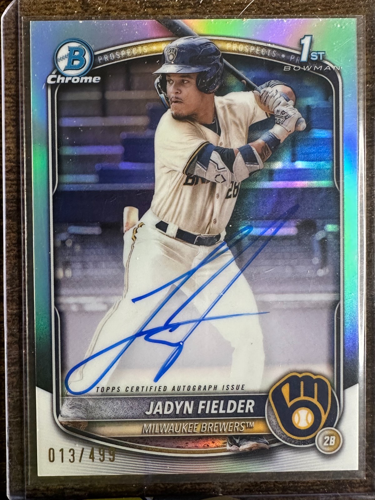 2025 Bowman Jadyn Fielder Chrome Refractor #/499 Auto 1st Bowman Brewers