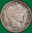 1914-D Barber Dime Very Fine VF Coin #35968