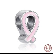 Breast Cancer Pink Ribbon Sterling Silver 925 Sterling Silver Charm