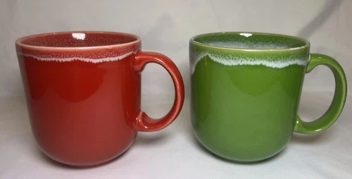 2 FIESTA Tableware Scarlet Shamrock Snow Cap Cafe Coffee Mugs Hand Finished 14oz