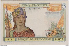 French Indo-China 5 Piastre Banknote #p55c. 1946
