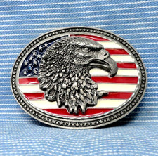 America Bald Eagle Belt Buckle Flag Patriotic Cowboy Biker Vtg 2002 EJC .GTA662