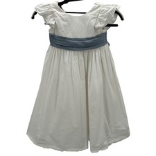 Azazie White Flower Girl Dress Size 3 Flutter Sleeve Bow Sash Easter Baptism