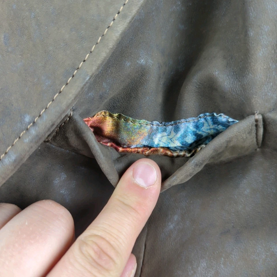 Robert Graham Leather Jacket Men 46 Brown Reverse Print Two Button Surgeon Cuffs - Image 4 of 4