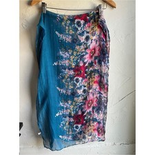 Floral Watercolor Viscose Scarf Blue Pink Sheer Boho Cottagecore Romantic 62x40