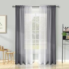 Grey Ombre Sheer Curtains 84 Inches Long for Living Room, Bedroom Chiffon Gre...