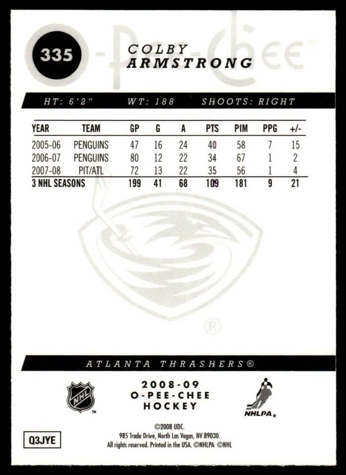 2008-09 O-Pee-Chee Metal Colby Armstrong Atlanta Thrashers #335 - Image 2 of 2