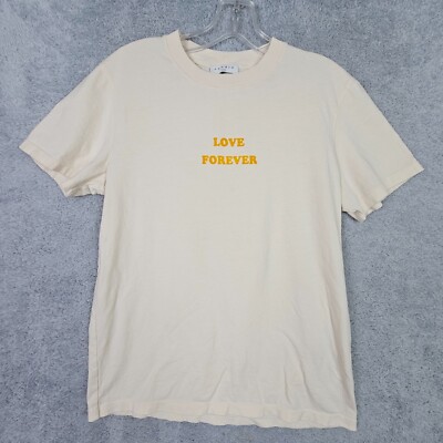 Sandro Paris Womens Top L Beige Retro Love Forever Crew Neck Short Sleeve Cotton