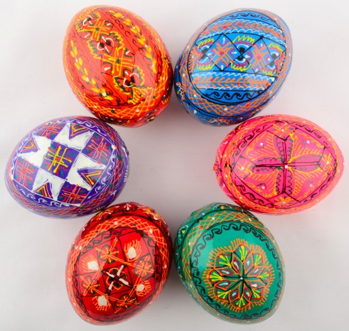 6 Wooden Ukrainian Pysanky Pysanka Easter Painted Eggs Handmade - Picture 2 of 6