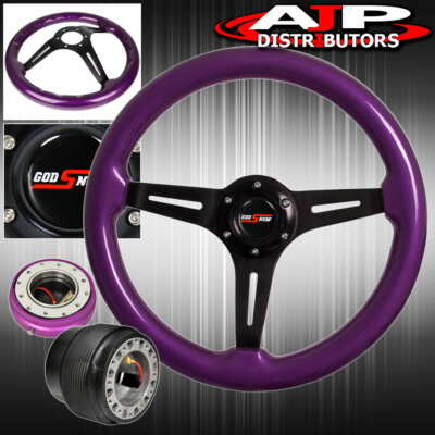 Slim Quick Release For 89-05 Eclipse + Purple Wood Trim Deep Dish Steering Wheel