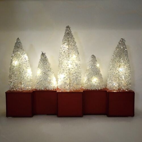 Valerie Parr Hill JOY Iluminado BLANCO BRILLO ÁRBOLES DE NAVIDAD Sobre Bloques de Madera Roja - Imagen 8 de 8