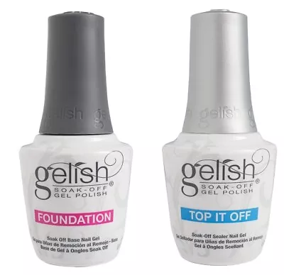 Gelish Soak off Gel Top & Base Coat Set Top It Off & Foundation 15ml Bottles DUO