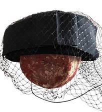 Vintage Betmar New York Black Pillbox Wool Felt Hat Bow Spotted Veil Netting