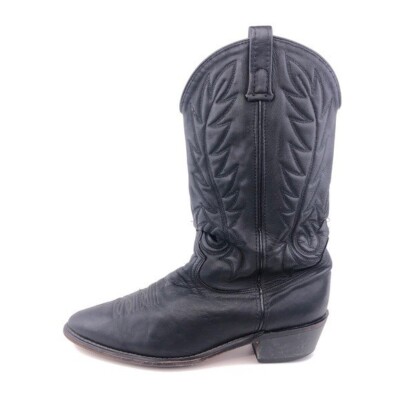 ACME Vintage Black Leather Handmade Cowboy Western Rockabilly Boots Men\'s 10.5 ACME Vintage 1950s Black Cowboy Boots – Botablu main image 4