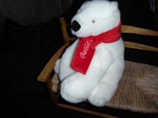 Coca Cola 2010 Sitting White Polar Bear 8" With Red Scarf Plush Stuffed Animal