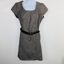 AGB Brown Sheath Dress Sz 12 Cap Sleeve Belted Career Corporate Office FT57