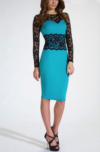 New Womens Sexy Lace Bodycon Long Sleeve Business Evening Party Cocktail Dress - Picture 23 of 28