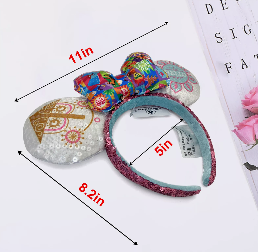 Disney Park It's a small world clock bow Mickey sequined Minnie Ears