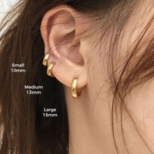 10/13/15mm Classic Woman 18K Gold Plated Hoop Huggie Round Earring Stud Polished