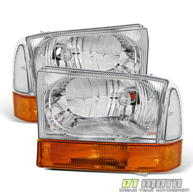 1999-2004 Ford F250 F350 F450 Superduty Excursion Headlights w/Amber Bumper Lamp - Image 2 of 4