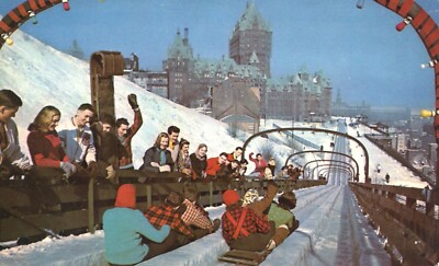 People Enjoying Toboggan Slide on Dufferin Terrace Quebec 1972 Postcard