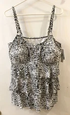 Island Waves Woman Swimwear 3-Tiered Ruffle Bandini (22W) Black/ White Tankini 