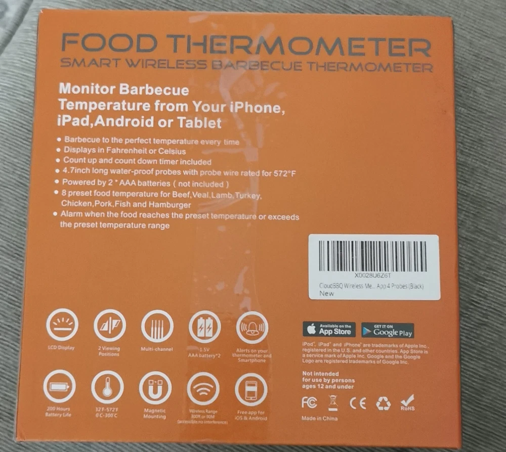Meat Thermometer Wireless Digital Bluetooth Smart Grill Thermometer 4-Probes