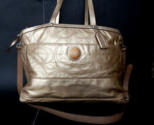 COACH Diaper Bag gold Embossed Patent Leather Signature Travel Tote Baby w/strap