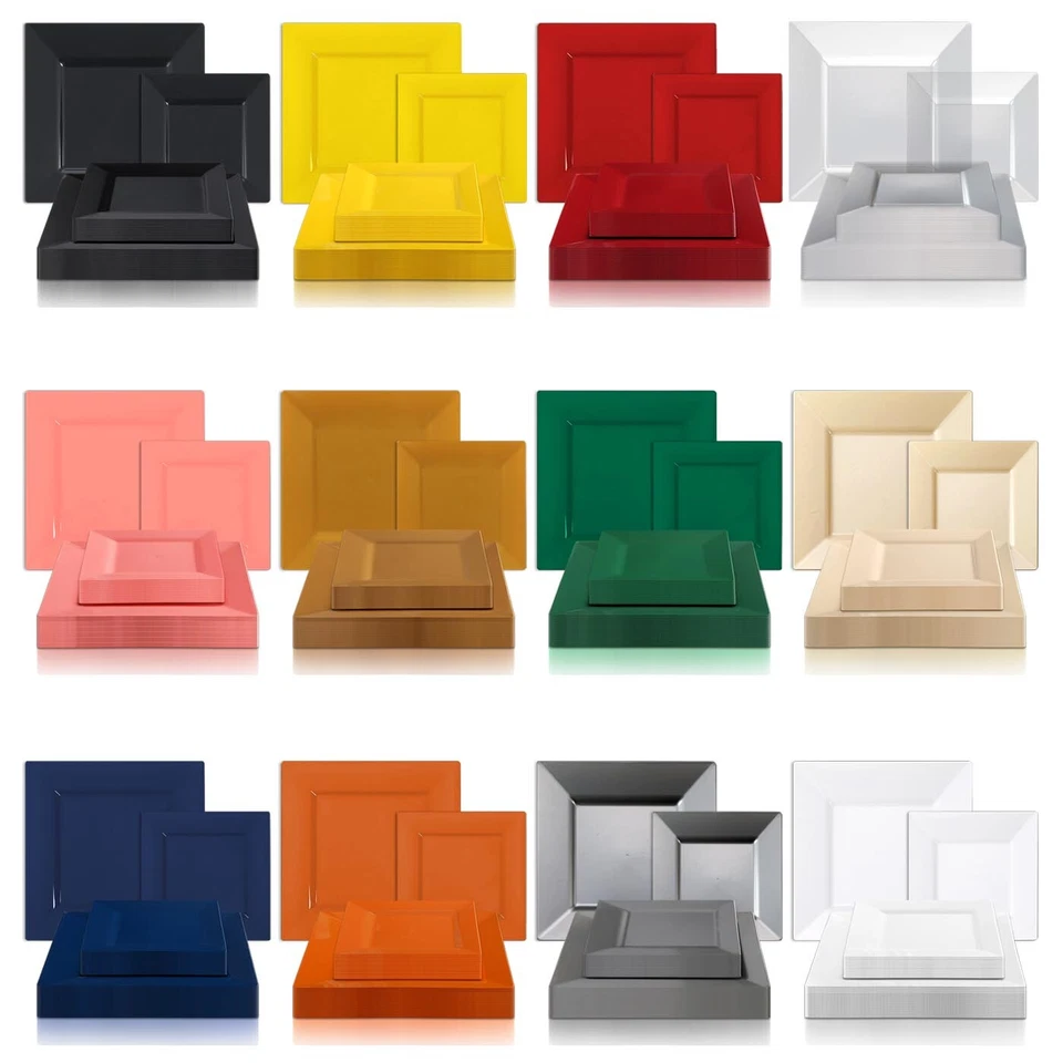 Disposable Plastic Plates Party Wedding Dinner Salad Square Vibrant Colors 120pc - Image 2 of 2