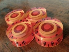 4 Guitar Speed Volume / Tone Knobs.. Red/Met Orange... JAT CUSTOM GUITAR PARTS