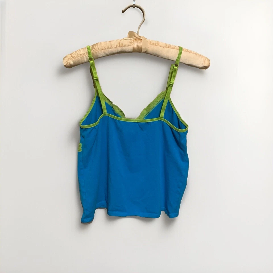 Винтажный розовый камзол индиго синий неоновый зеленый кружева Sz L Y2K кокетка - Изображение 3 из 4