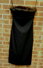 Vintage MNG Black Dress witj faux mink size XL