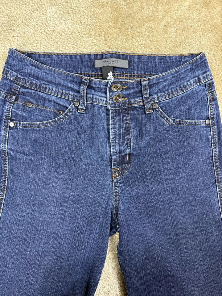 Pantalones de mezclilla Nine West recortados de pierna recta talla 8 azul tiro medio Capris A161 Foto 2 de 4