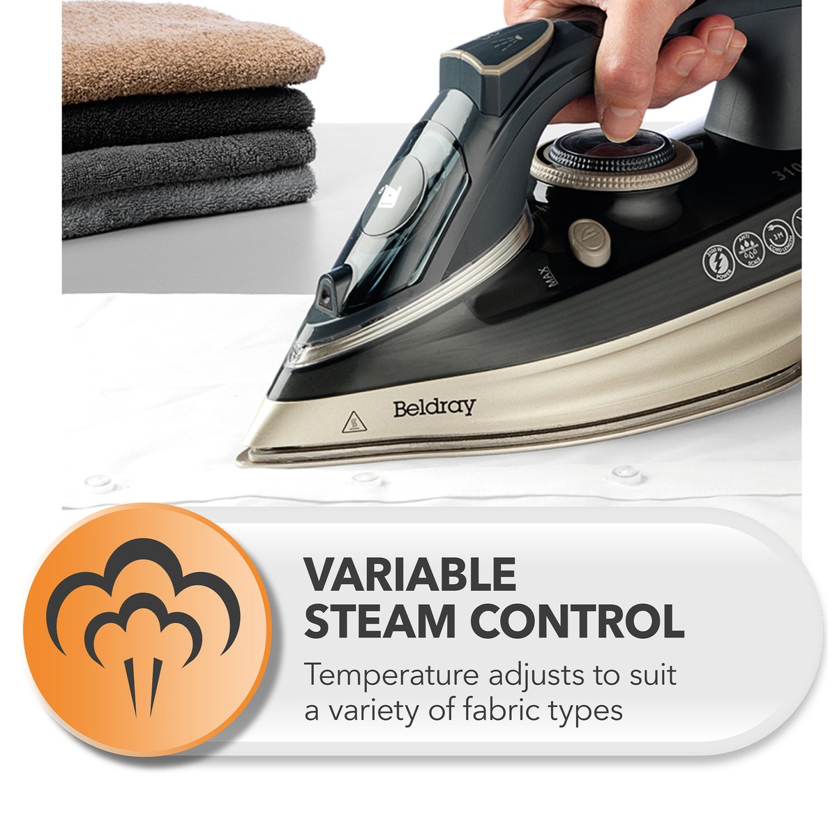 Beldray Steam Iron Ceramic Dual Soleplate Technology Steam 3100W 