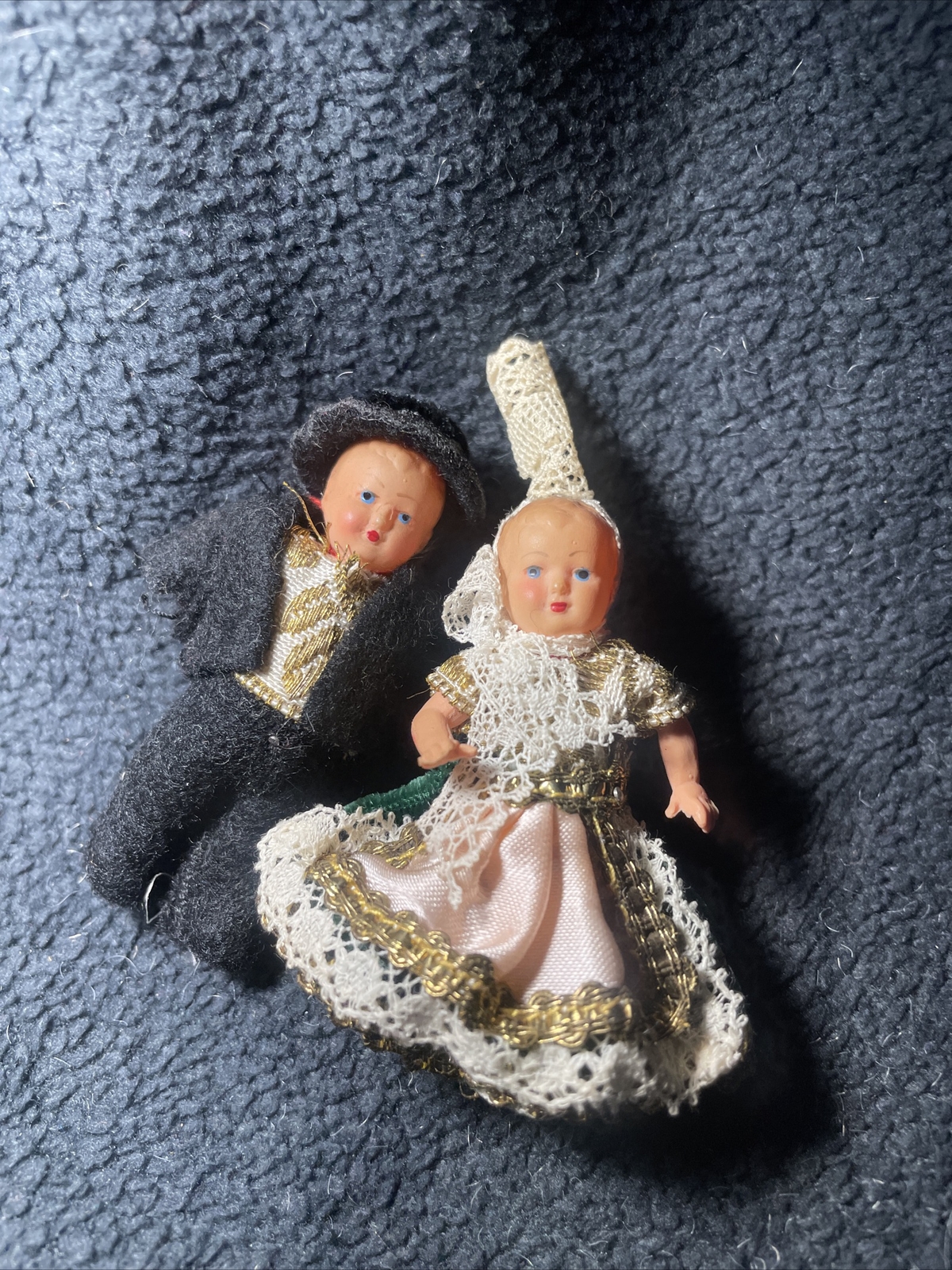 Vintage 2 Celluloid  German Folk Dolls - Couple With Moveable Arms And Legs