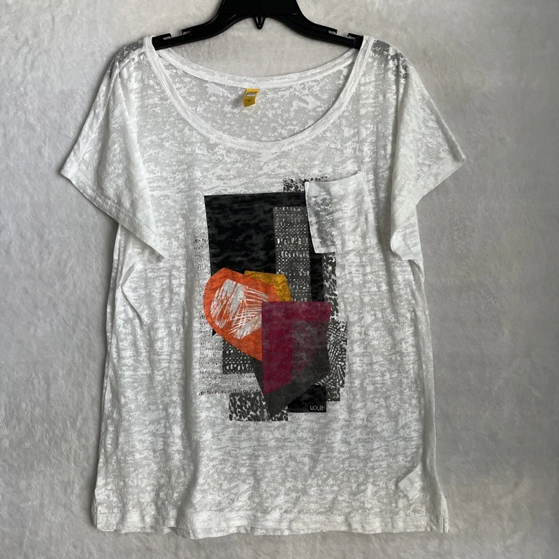 lole geometric sheer short sleeve round neck shirt
