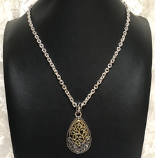 Gold Silver Mix Tone Pendant Necklace Scrolle...