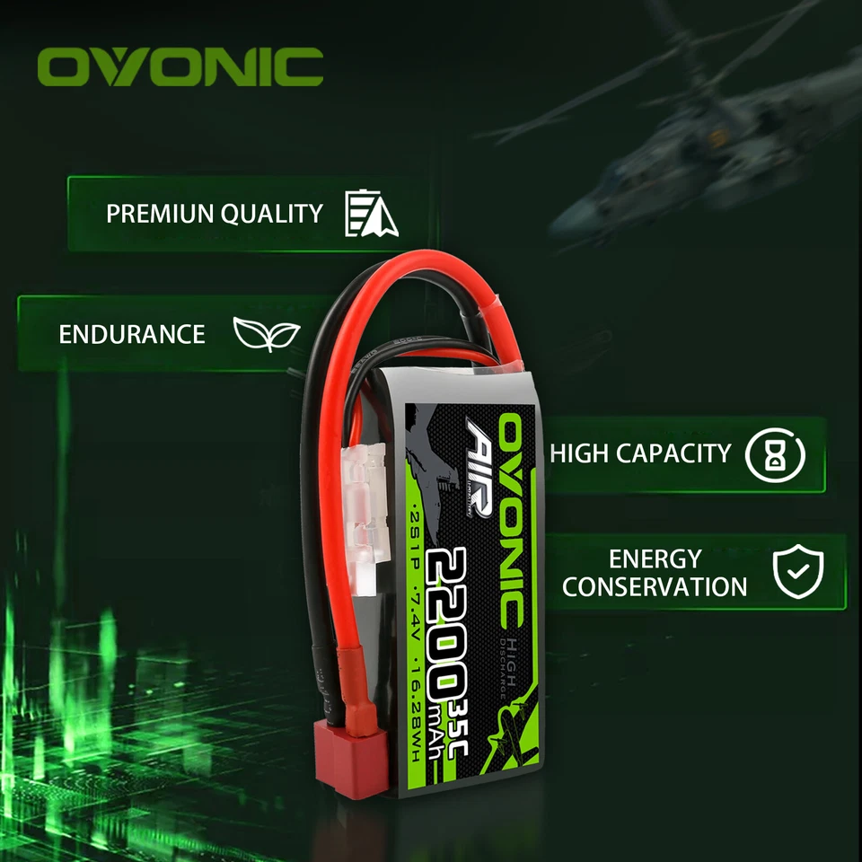 2X OVONIC 35C 2200mAh 2S LiPo Akku 7.4V w/ T Stecker Für Flugzeuge RC Drohne FPV - Bild 2 von 4
