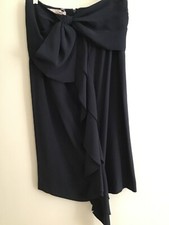MARNI Navy Midi Skirt with Front Bow / Ruffle Detail 100 Silk Italy Size 42