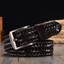 Width Genuine Cow Leather Straps Braided Belt for Men 4.0CM