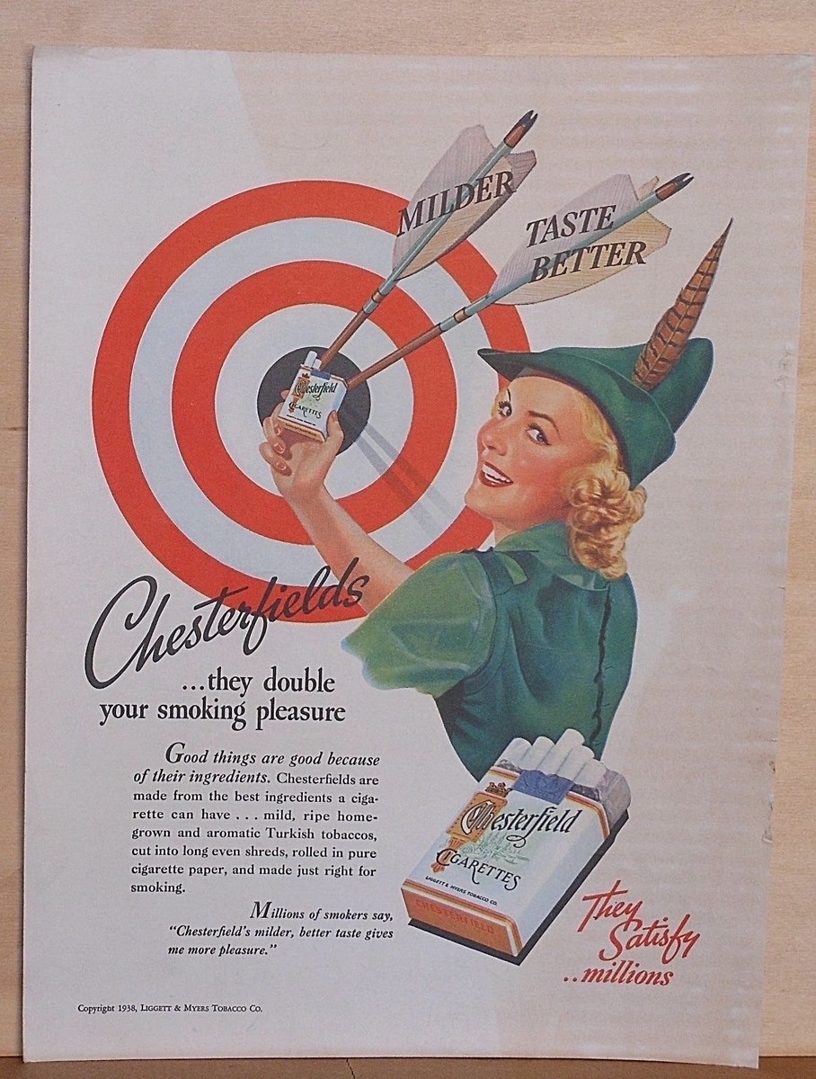 robin hood tobacco 1938 magazine ad for Chesterfields - 