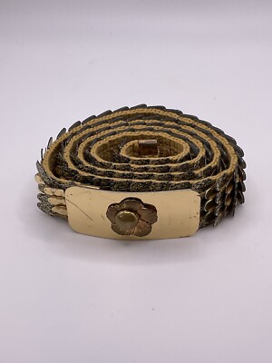 Sunburst Flower Jeweled Gold Tone Stretch Vintage Belt Vintage Black Snakeskin Belt With Yellow and Gold Flower  main image 2