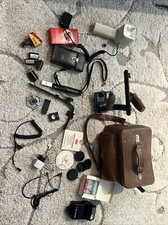Old Photography, vintage brown 1960s Leather Camera Bag, Flashes, Film