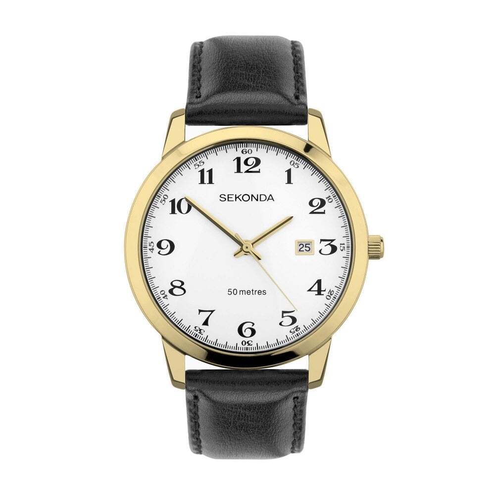 Sekonda Watch 30130 Mens Classic Easy Reader Gold Plated Leather Strap