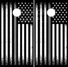 Grey Line Distressed Flag Cornhole Wrap Bag Toss Skin Decal Sticker