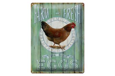 Blechschild Spruch 30x40 cm Huhn Farm fresh Eggs free range Deko Schild