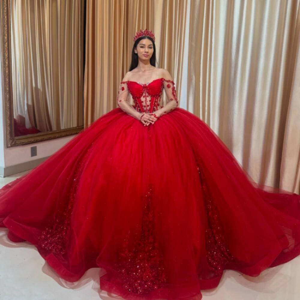 Red Quinceanera Dresses Sweet 16 Long Sleeve Off Shoulder Party Prom Ball Gown | eBay Red Quinceanera Dresses Sweet 16 Long Sleeve Off Shoulder Party Prom Ball Gown | eBay